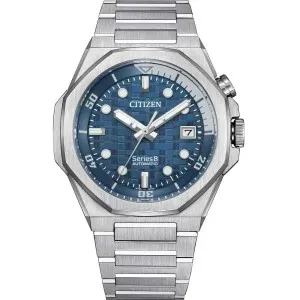 Ανδρικό Ρολόι CITIZEN Αυτόματο Series 8 NB6060-58L από ανοξείδωτο ατσάλι με μπλε καντράν και μπρασελέ.