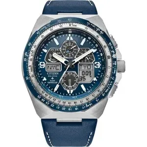 Ανδρικό Ρολόι CITIZEN JY8148-08L SKYHAWK Promaster Eco-Drive Radio Controlled με μπλε καντράν και μπλε δερμάτινο λουράκι.