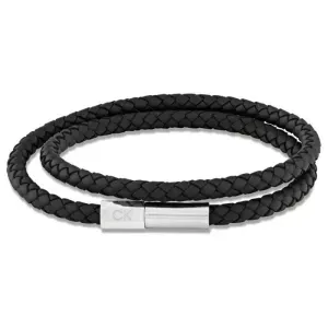 Ανδρικό βραχιόλι Calvin Klein 35100042 Wrapped & Braided από ανοξείδωτο ατσάλι και μαύρο δέρμα.