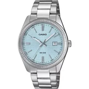 Ανδρικό ρολόι CASIO MTP-1302PE-2AVEF από ανοξείδωτο ατσάλι με γαλάζιο καντράν και μπρασελέ.