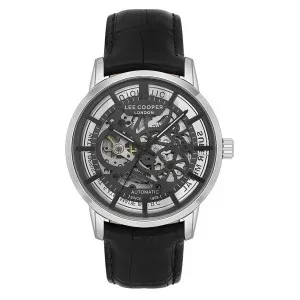 Ανδρικό ρολόι LEE COOPER LC08035.361 Automatic με μαύρο καντράν και μαύρο δερμάτινο λουράκι.