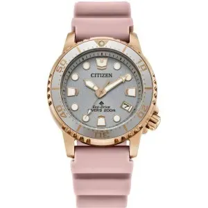 Γυναικείο Ρολόι CITIZEN Promaster Eco-Drive EO2023-00A με ασημί καντράν και ροζ Λουράκι