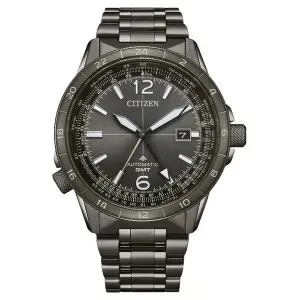 Ανδρικό Ρολόι CITIZEN Promaster NB6045-51H Automatic GMT από ανοξείδωτο ατσάλι με μαύρο καντράν και μπρασελέ.