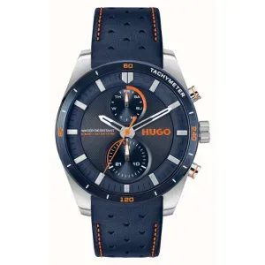 Ανδρικό ρολόι HUGO BOSS 1530371 Fast από ανοξείδωτο ατσάλι με μπλε καντράν και μπλε δερμάτινο λουράκι.