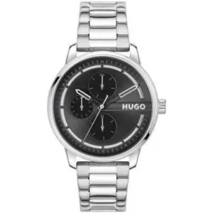 Ανδρικό ρολόι HUGO BOSS 1530368 Stamp από ανοξείδωτο ατσάλι με μαύρο καντράν και ασημί μπρασελέ.