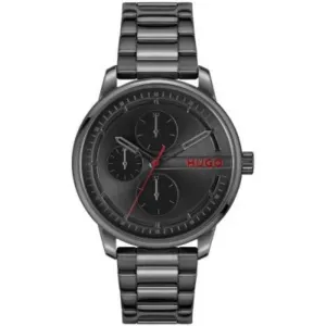 Ανδρικό ρολόι HUGO BOSS 1530369 από ανοξείδωτο ατσάλι με μαύρο καντράν και μαύρο μπρασελέ.