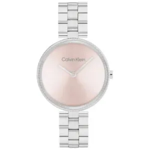 Γυναικείο ρολόι CALVIN KLEIN 25100015 Gleam από ανοξείδωτο ατσάλι με ροζ καντράν και ασημί μπρασελέ.