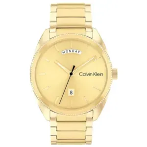 Ανδρικό Ρολόι CALVIN KLEIN 25200447 Progress από ανοξείδωτο ατσάλι με χρυσό καντράν και χρυσό μπρασελέ.