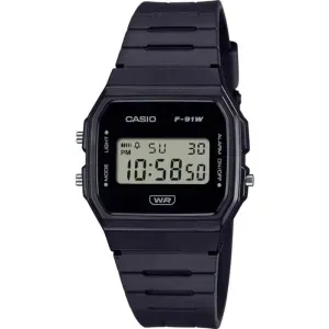 Ρολόι CASIO F-91WB-1AEF Collection με ψηφιακό καντράν και μαύρο πλαστικό λουράκι.