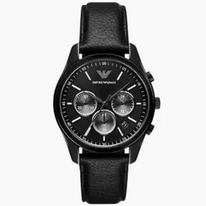 Ανδρικό ρολόι Emporio Armani AR11583 Antonio από ανοξείδωτο ατσάλι με μαύρο καντράν και μαύρο δερμάτινο λουράκι.