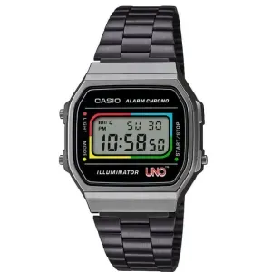 Ρολόι Casio A-168WEUC-1AER Collection με ψηφιακό καντράν και ανθρακί μπρασελέ.