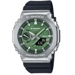 Ανδρικό ρολόι CASIO G-SHOCK GBM-2100A-1A3ER Solar Bluetooth με πράσινο καντράν και μαύρο καουτσούκ λουράκι.