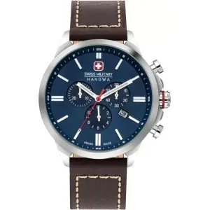 Ανδρικό ρολόι SWISS MILITARY 06-4332.04.003.05 HANOWA Chrono Classic II με μπλε καντράν και μπλε δερμάτινο λουράκι.