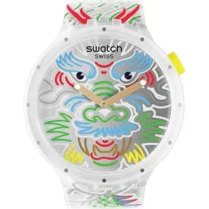 Ρολόι SWATCH SB05Z102 Big Bold Dragon In Cloud με πολύχρωμο καντράν και πολύχρωμο λουράκι βιολογικής προέλευσης.