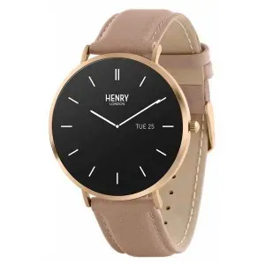 Ρολόι HENRY LONDON Smartwatch HLS65-0003 με ψηφιακό καντράν και μπεζ δερμάτινο λουράκι.