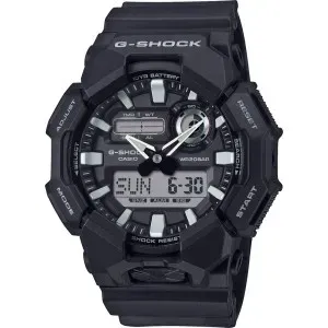 Ανδρικό Ρολόι CASIO GA-010-1AER G-Shock με ψηφιακό καντράν και μαύρο καουτσούκ λουράκι.