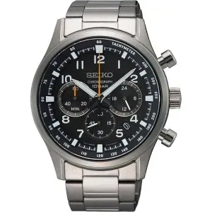 Ανδρικό ρολόι SEIKO SSB447P1 Conceptual Chronograph από ανοξείδωτο ατσάλι με μαύρο καντράν και ασημί μπρασελέ.