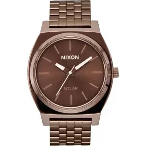 Ρολόι NIXON A1369-5243-00 Time Teller Solar από ανοξείδωτο ατσάλι με καφέ καντράν και καφέ μπρασελέ.