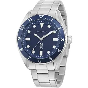 Ρολόι NAUTICA NAPFWF407 N83 Finn World από ανοξείδωτο ατσάλι με μπλε καντράν και ασημί μπρασελέ.