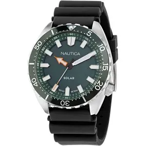 Ανδρικό Ρολόι NAUTICA NAPNVF403 Vintage Solar από ανοξείδωτο ατσάλι με πράσινο καντράν και μαύρο καουτσούκ λουράκι.