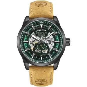 Ανδρικό ρολόι TIMBERLAND TDWGE0055202 Henniker Automatic από ανοξείδωτο ατσάλι με μπλε καντράν και καφέ δερμάτινο λουράκι.