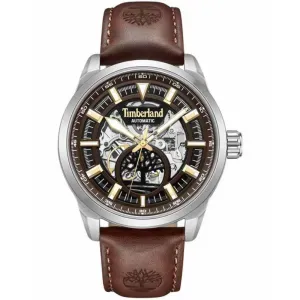 Ανδρικό ρολόι TIMBERLAND TDWGE0055203 Henniker Automatic από ανοξείδωτο ατσάλι με καφέ καντράν και καφέ δερμάτινο λουράκι.