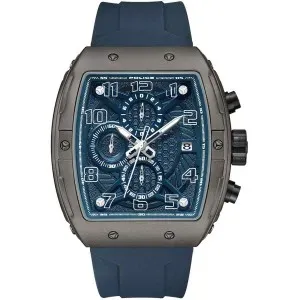 Ανδρικό ρολόι POLICE PEWGO0063102 Coswig Chronograph από ανοξείδωτο ατσάλι με μπλε καντράν και μπλε καουτσούκ λουράκι.