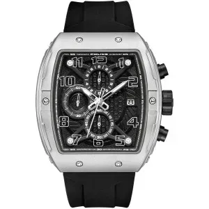 Ανδρικό ρολόι POLICE PEWGO0063101 Coswig Chronograph από ανοξείδωτο ατσάλι με μαύρο καντράν και μαύρο καουτσούκ λουράκι.