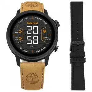 Ανδρικό ρολόι TIMBERLAND TDIGB0064503-SET Trail Force S1 Smartwatch με καφέ δερμάτινο λουράκι.