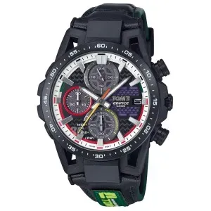 Ανδρικό ρολόι CASIO Edifice Solar EFS-S641TMS-1AER από ανοξείδωτο ατσάλι με μαύρο καντράν και μαύρο δερμάτινο λουράκι.