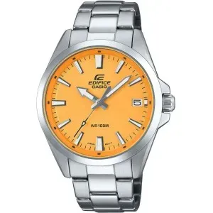 Ρολόι CASIO EFV-100D-9AVUEF Edifice από ανοξείδωτο ατσάλι με πορτοκαλί καντράν και μπρασελέ.