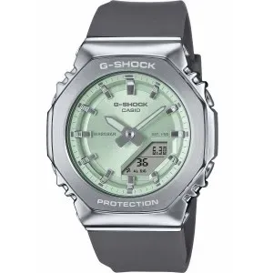 Γυναικείο Ρολόι G-SHOCK GM-S2110-3AER Dual Time Chronograph με λαχανί καντράν και γκρι λουράκι βιολογικής προέλευσης.