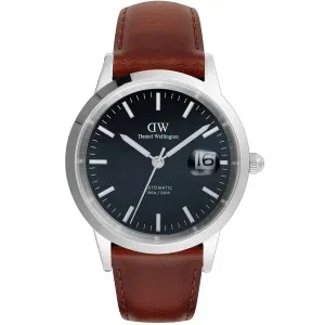 Ρολόι DANIEL WELLINGTON DW00100755 Iconic Sheffield Automatic με μπλε καντράν και καφέ δερμάτινο λουράκι.