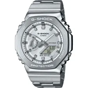 Ανδρικό Ρολόι CASIO G-Shock GM-2110D-7AER από ανοξείδωτο ατσάλι με ασημί καντράν και μπρασελέ.