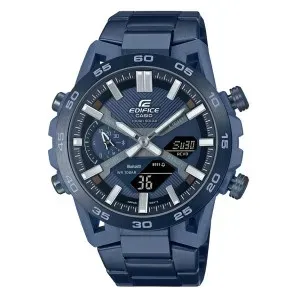 Ρολόι CASIO Edifice Solar Bluetooth από ανοξείδωτο ατσάλι με μπλε καντράν και μπρασελέ.