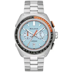 Ανδρικό ρολόι BULOVA 98B432 Racer από ανοξείδωτο ατσάλι με γαλάζιο καντράν και ασημί μπρασελέ.