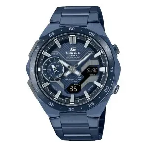 Ρολόι CASIO ECB-2200CB-2AEF Bluetooth Tough Solar από ανοξείδωτο ατσάλι με μπλε καντράν και μπρασελέ.