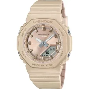 Γυναικείο ρολόι G-SHOCK GMA-P2100ST-9AER Chronograph με μπεζ καντράν και μπεζ λουράκι βιολογικής προέλευσης.