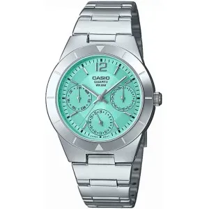 Γυναικείο Ρολόι CASIO LTP-2069D-2A3VEF Collection από ανοξείδωτο ατσάλι με τυρκουάζ καντράν και μπρασελέ.