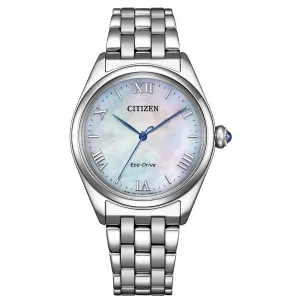 Γυναικείο ρολόι CITIZEN EM1140-80D Eco-Drive από ανοξείδωτο ατσάλι με φίλντισι καντράν και μπρασελέ.