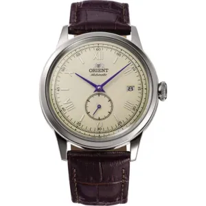 Ανδρικό ρολόι Orient RA-AP0105Y Classic Bambino Automatic από ανοξείδωτο ατσάλι με μπεζ καντράν και καφέ δερμάτινο λουράκι.