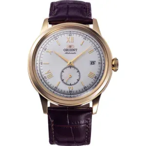 Ανδρικό ρολόι Orient RA-AP0106S Classic Bambino Automatic από ανοξείδωτο ατσάλι με λευκό καντράν και καφέ δερμάτινο λουράκι.