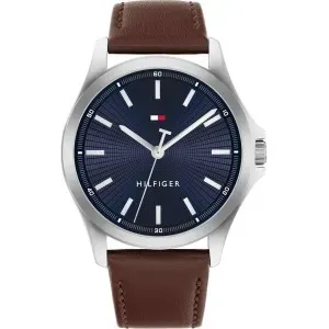 Ανδρικό ρολόι Tommy Hilfiger 1710669 Sport από ανοξείδωτο ατσάλι με μπλε καντράν και καφέ δερμάτινο λουράκι.