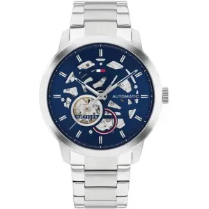 Aνδρικό ρολόι Tommy Hilfiger 1710661 Dress Automatic από ανοξείδωτο ατσάλι με μπλε καντράν και ασημί μπρασελέ.