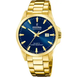 Ανδρικό ρολόι FESTINA F20044/3 από ανοξείδωτο ατσάλι με μπλε καντράν και χρυσό μπρασελέ.