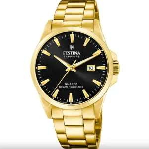 Ανδρικό ρολόι FESTINA F20044/6 με χρυσό μπρασελέ από ανοξείδωτο ατσάλι και μαύρο καντράν.