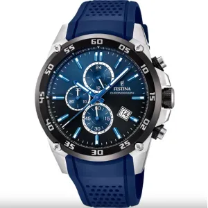 Ανδρικό Ρολόι FESTINA Chronograph Blue Rubber Strap F20330/Α με μπλε - μαύρο καντράν.