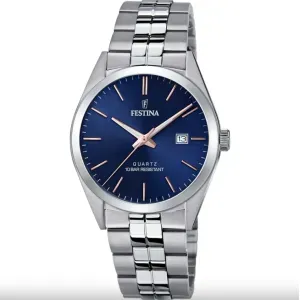 Aνδρικό Ρολόι FESTINA F20437/Β από ανοξείδωτο ατσάλι με μπλε καντράν και ασημί μπρασελέ.