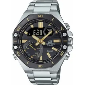 Ανδρικό ρολόι CASIO ECB-10DB-1A9EF Edifice από ανοξείδωτο ατσάλι με μαύρο καντράν και ασημί μπρασελέ.