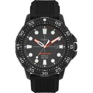 Ανδρικό ρολόι TIMEX TW4B25500 Expedition Gallatin με μαύρο καντράν και μαύρο καουτσούκ λουράκι.